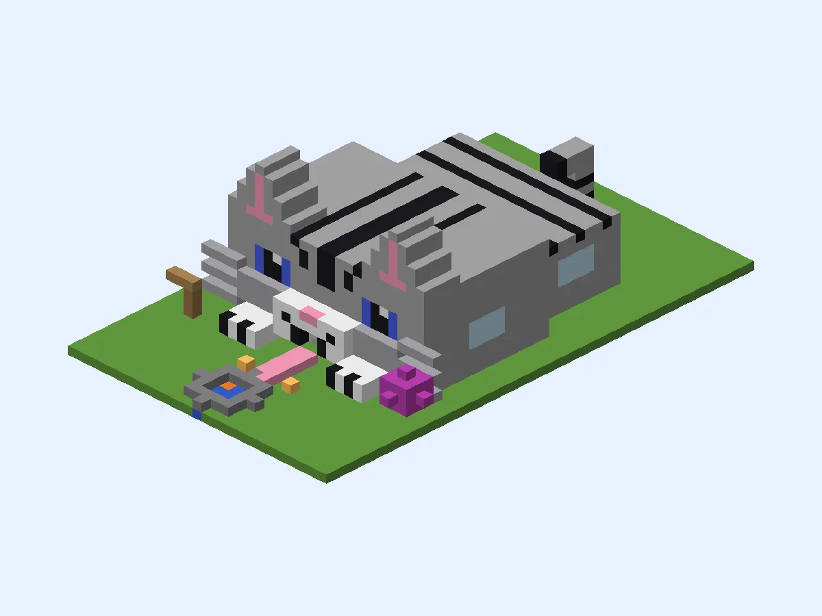 Minecraft Grey Kitty Cottage, medium cat house build, front view