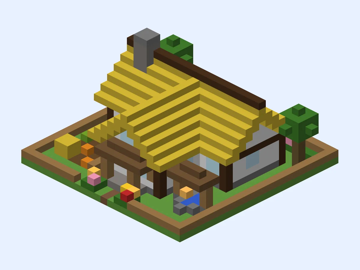 Minecraft Storybook Thatched Cottage, medium cottage build, front view