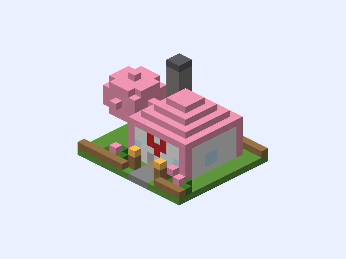 Minecraft Pink Heart Cottage, easy cute house build, front view