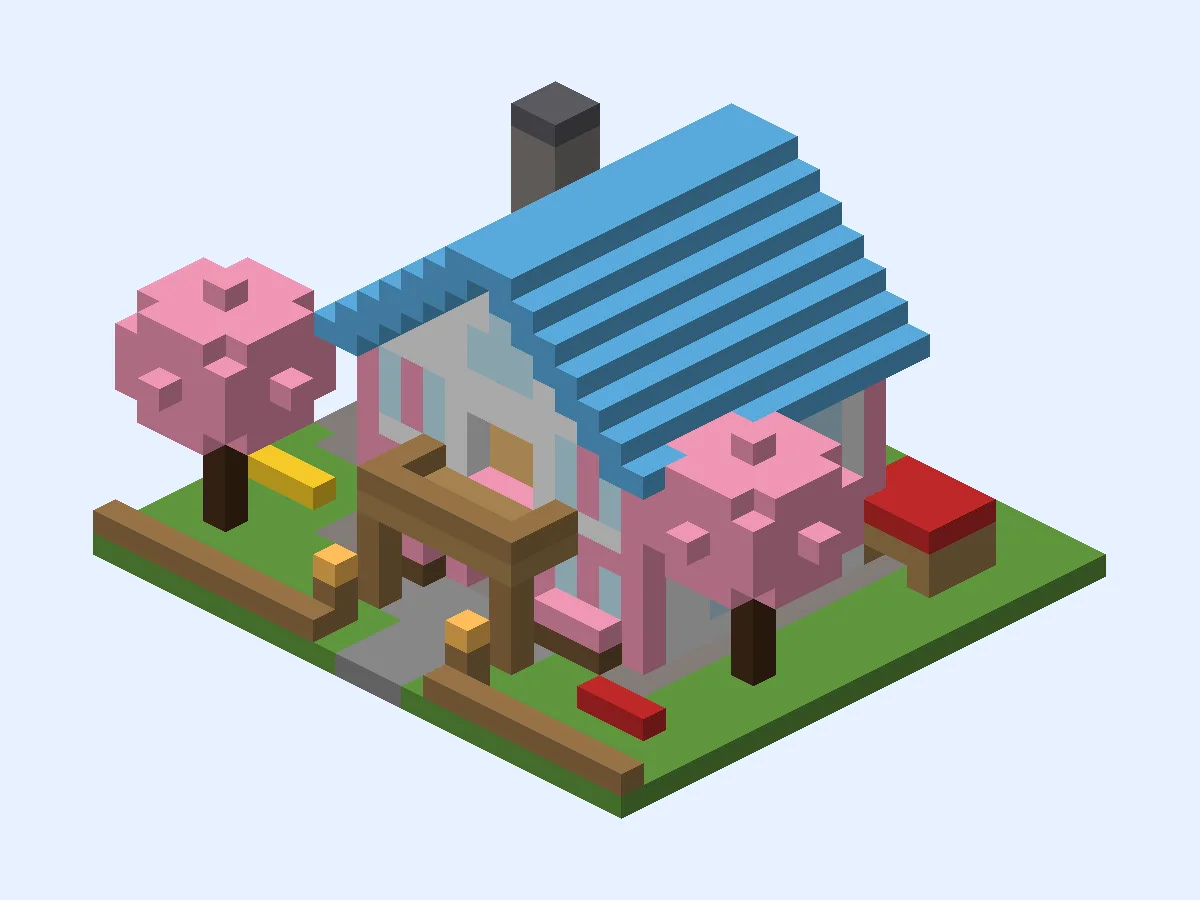Minecraft Cherry Blossom Cottage, medium cute house build, front view