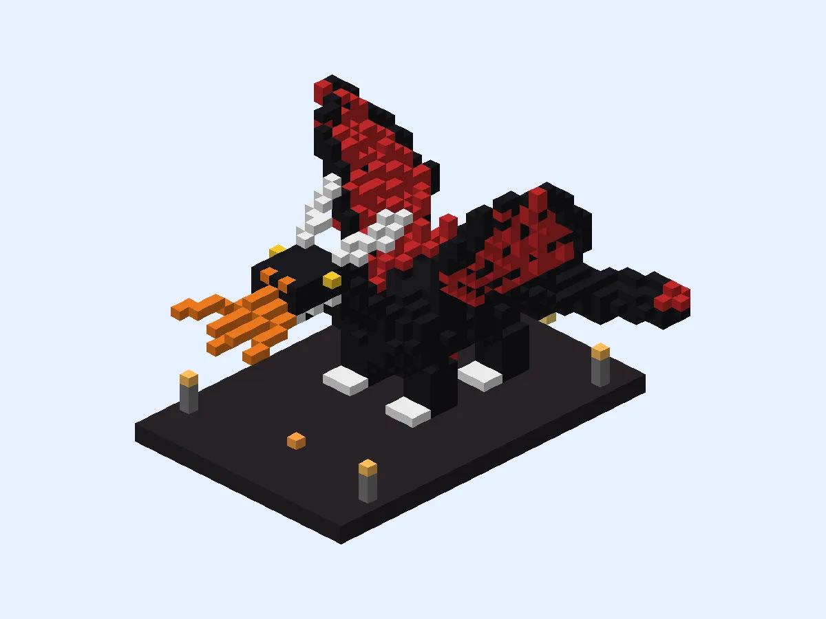 Minecraft Ember the Fire Dragon, medium dragon statue build, front view