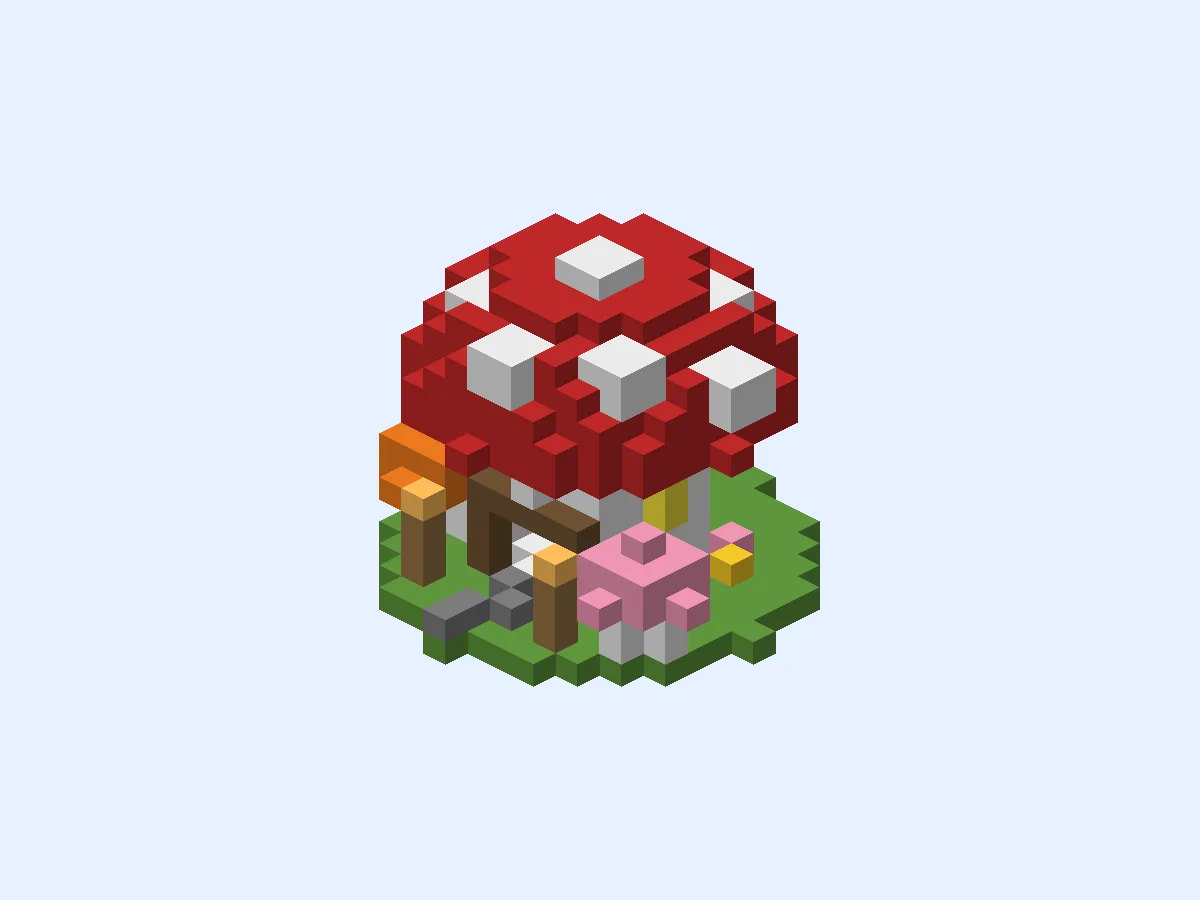 Minecraft Red Toadstool Home, easy fairy house build, front view
