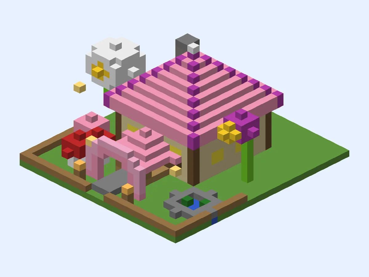 Minecraft Blossom Cottage, medium fairy house build, front view