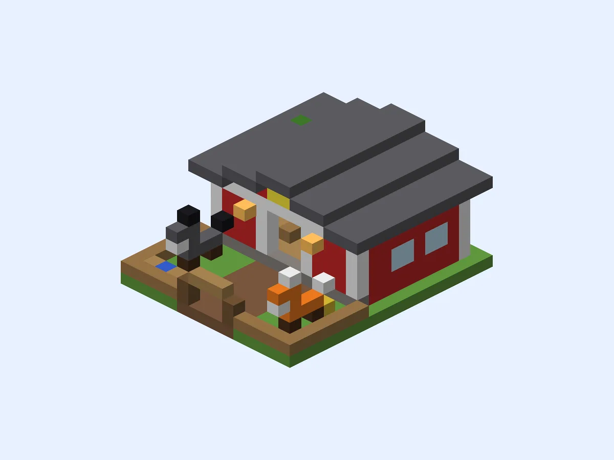 Minecraft Little Red Stable, easy horse stable build, front view