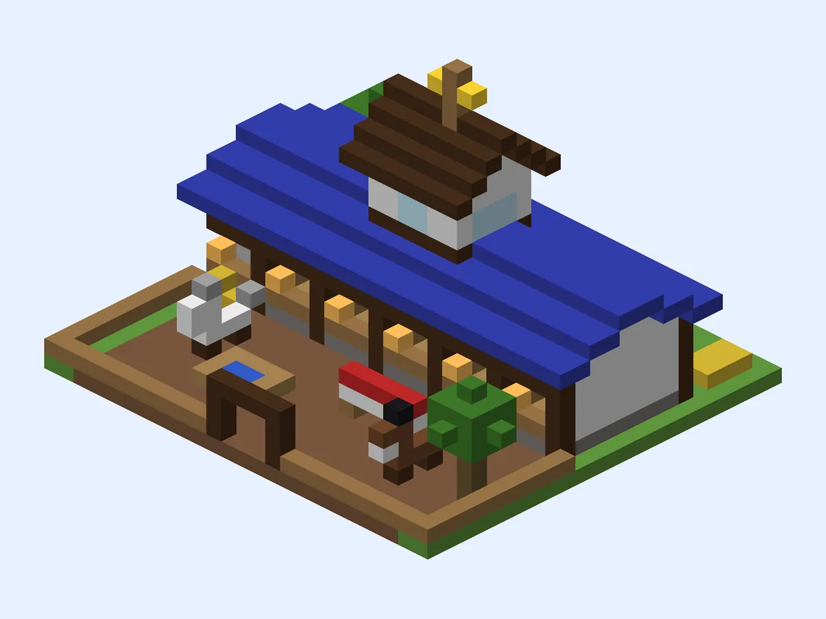 Minecraft Six Stall Stable, medium horse stable build, front view