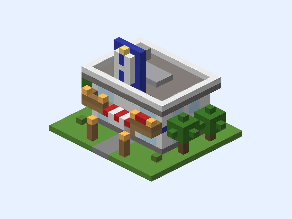 Minecraft Sunny Little Hotel, easy hotel build, front view