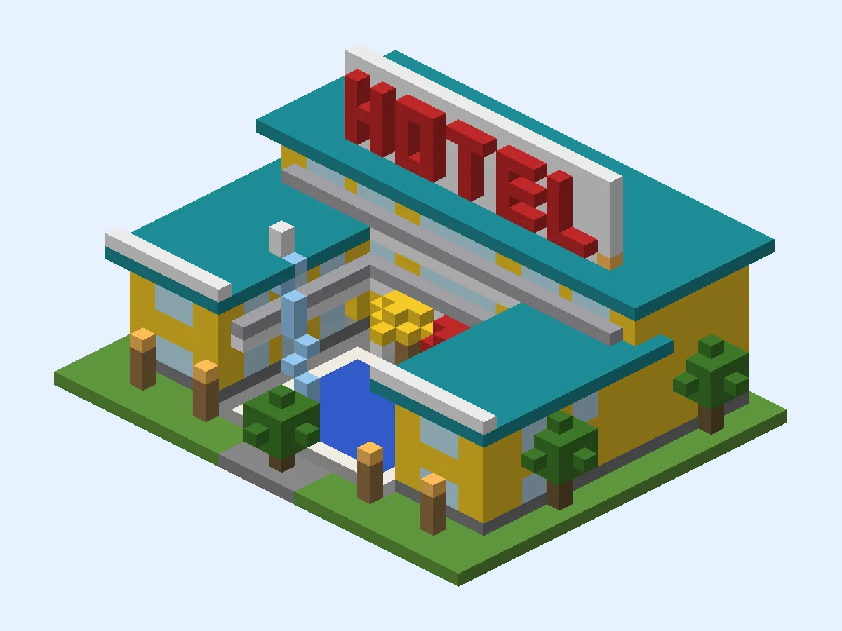 Minecraft Poolside Resort, medium hotel build, front view