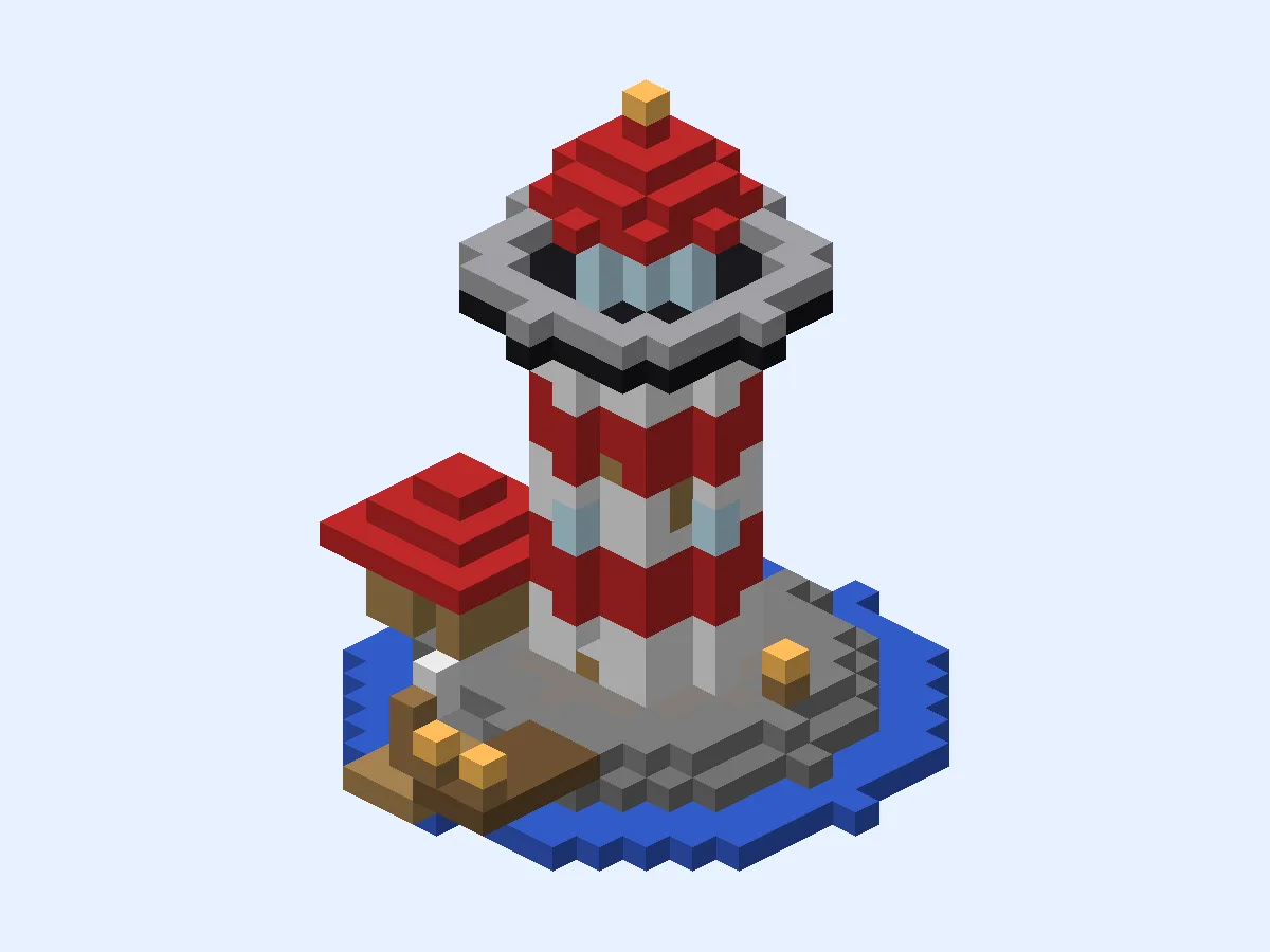 Minecraft Candy Stripe Lighthouse, easy lighthouse build, front view