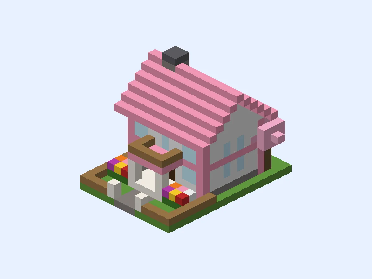 Minecraft Pink Dollhouse Mansion, easy mansion build, front view