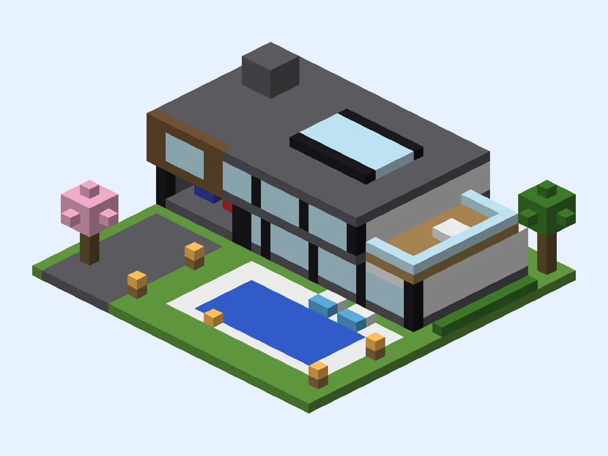 Minecraft Glass Cliff Mansion, medium mansion build, front view