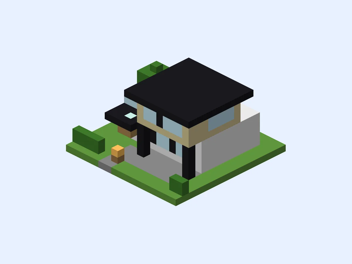 Minecraft Little Glass Cube House, easy modern house build, front view