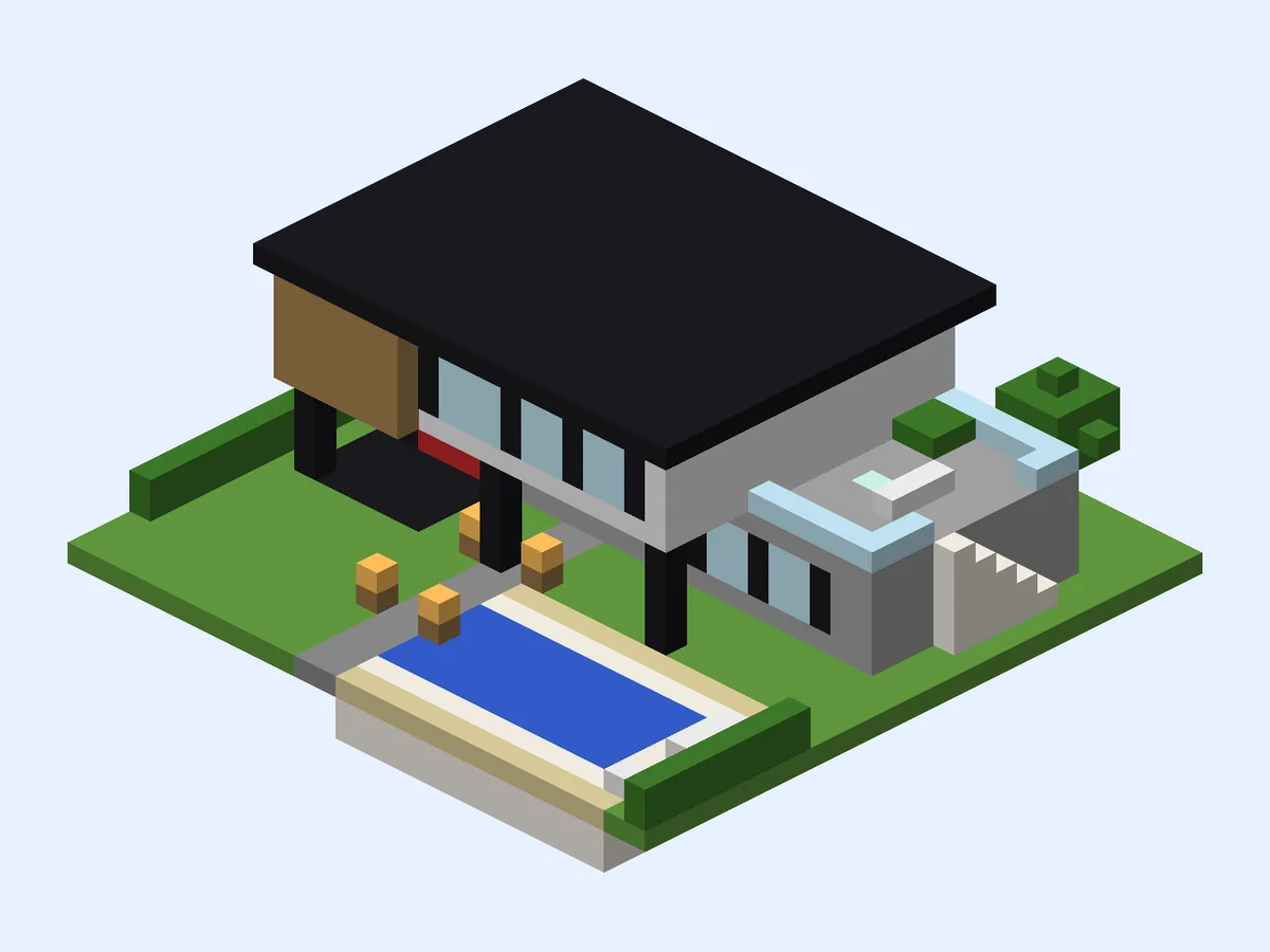 Minecraft Cantilever Pool House, medium modern house build, front view