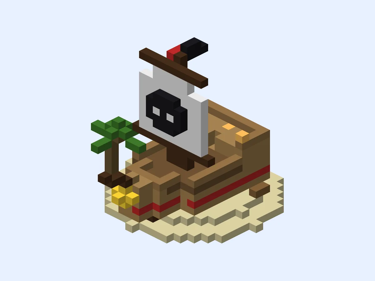 Minecraft Pocket Pirate Sloop, easy pirate ship build, front view