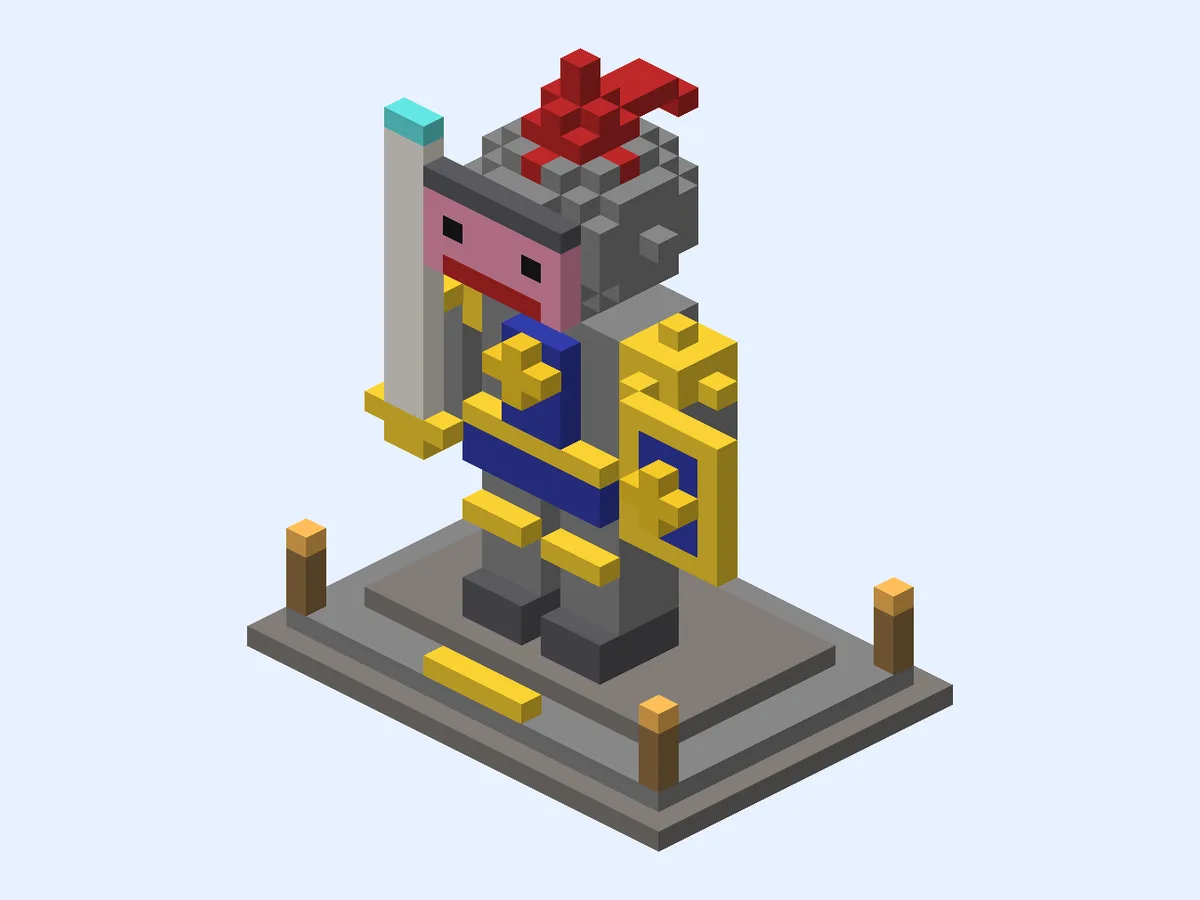 Minecraft Friendly Knight, medium statue build, front view