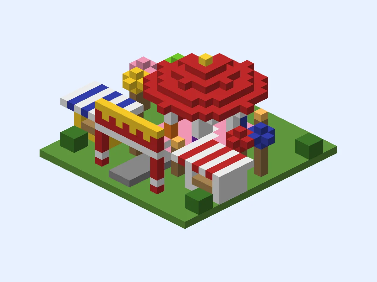 Minecraft Mini Carousel Corner, easy theme park build, front view