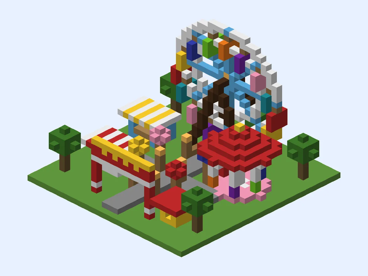 Minecraft Sunny Funfair, medium theme park build, front view