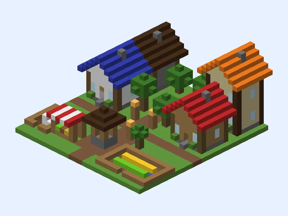 Minecraft Market Crossroads Village, medium village ideas build, front view