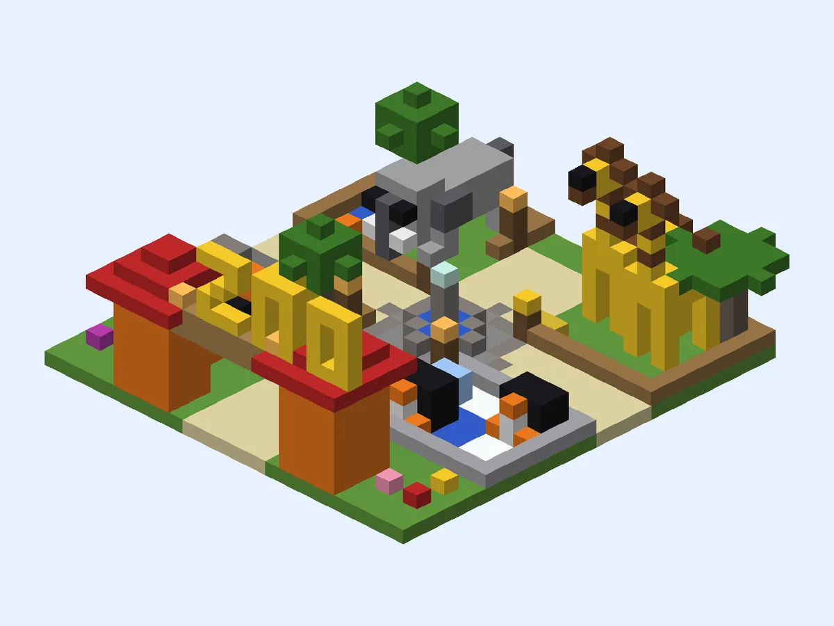 Minecraft Savanna Safari Zoo, medium zoo build, front view